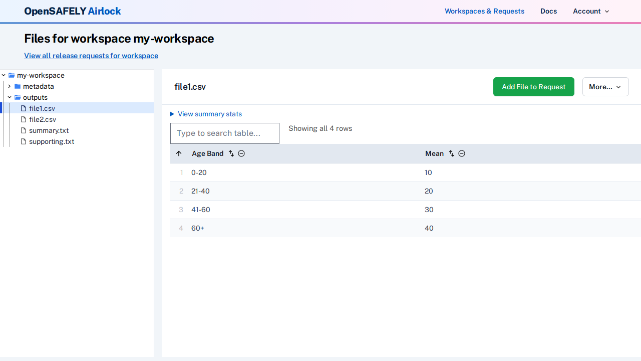 Workspace file view